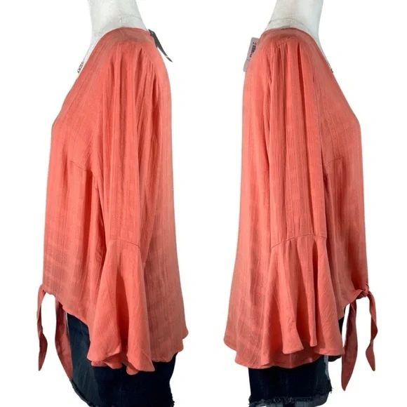 Torrid NEW Textured Woven Tie Front Top Crabapple Coral Orange Medium Large L 10 - Picture 6 of 15